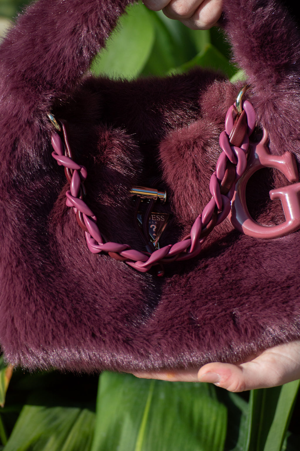 GUESS - BORSETTA PELLICCIA ROSSO VINO