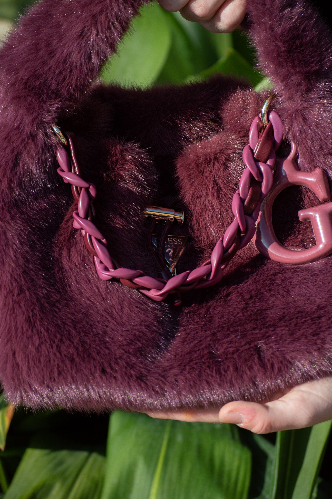 GUESS - BORSETTA PELLICCIA ROSSO VINO